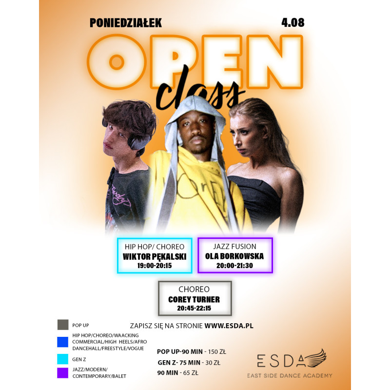 | SUMMER OPEN CLASS | PONIEDZIAŁEK | 04.08 | SUMMER OPEN CLASS | PONIEDZIAŁEK | 04.08